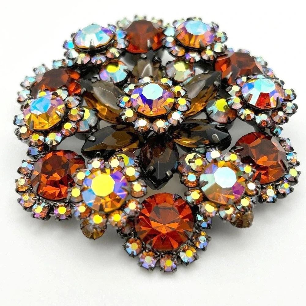 Verified Juliana‎ D&E Brooch Book Piece Ann Pitman Amber Topaz Japanned 1960s